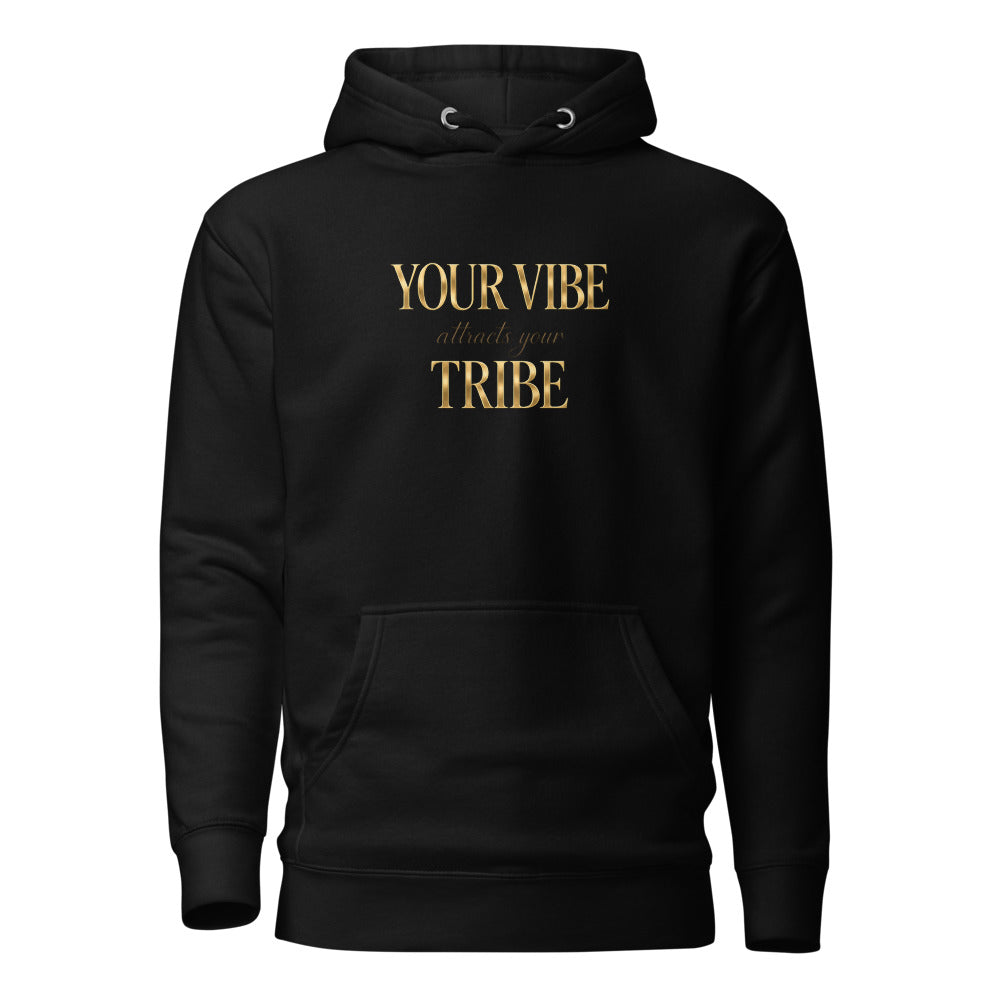Your Vibe Attracts Your Tribe – Serious Gold Typography Tee - Unisex Heavy Blend Hoodie