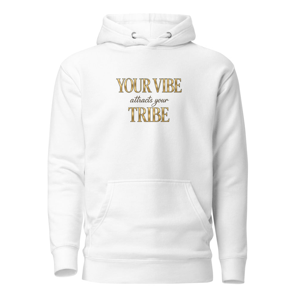 Your Vibe Attracts Your Tribe – Serious Gold Typography Tee - Unisex Heavy Blend Hoodie